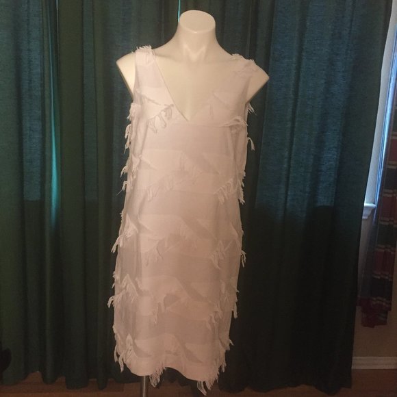 ANTHROPOLOGIE MAEVE Pullover Fringe Shift White 8 - Picture 2 of 8